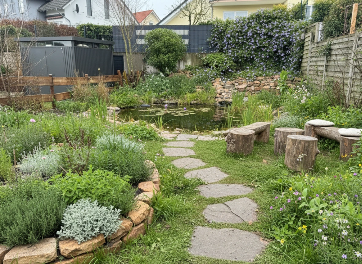 Naturgarten und Biotopbau in einem privaten Garten.