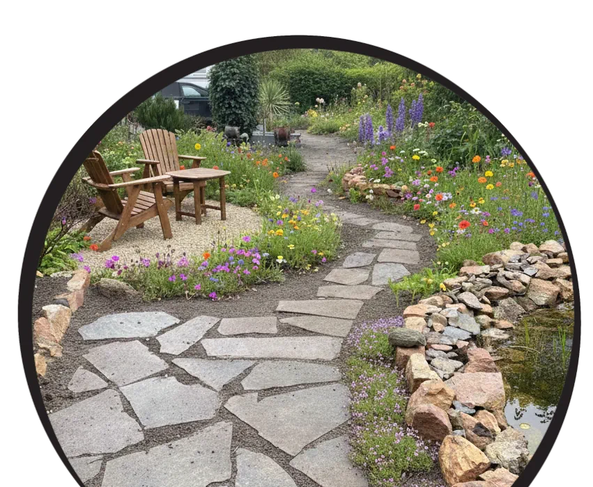 Beispiel für Biotopbau und nachhaltige Bepflanzung im Privatgarten.